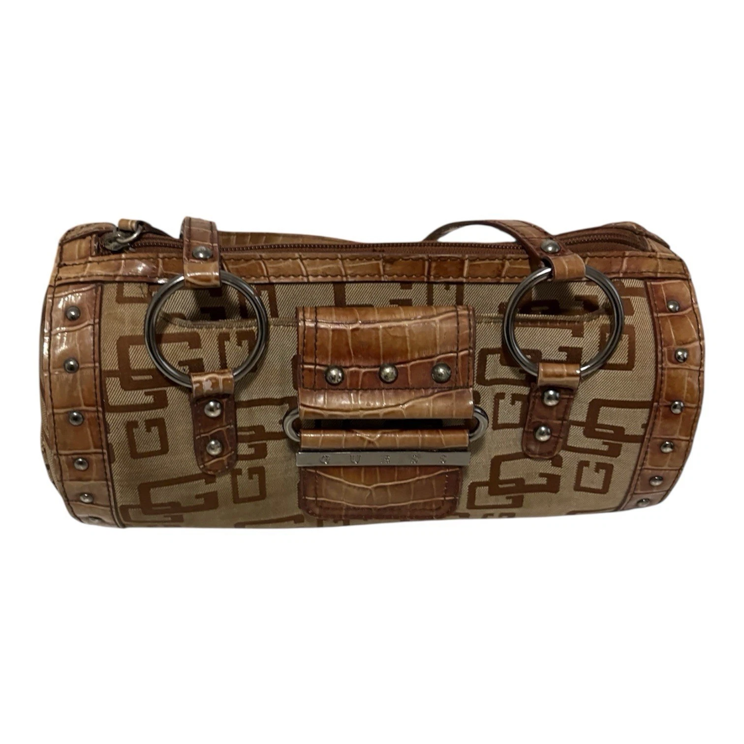 Guess Vintage Y2K Big G Logo Brown Monogram Shoulder Bag - photo 4