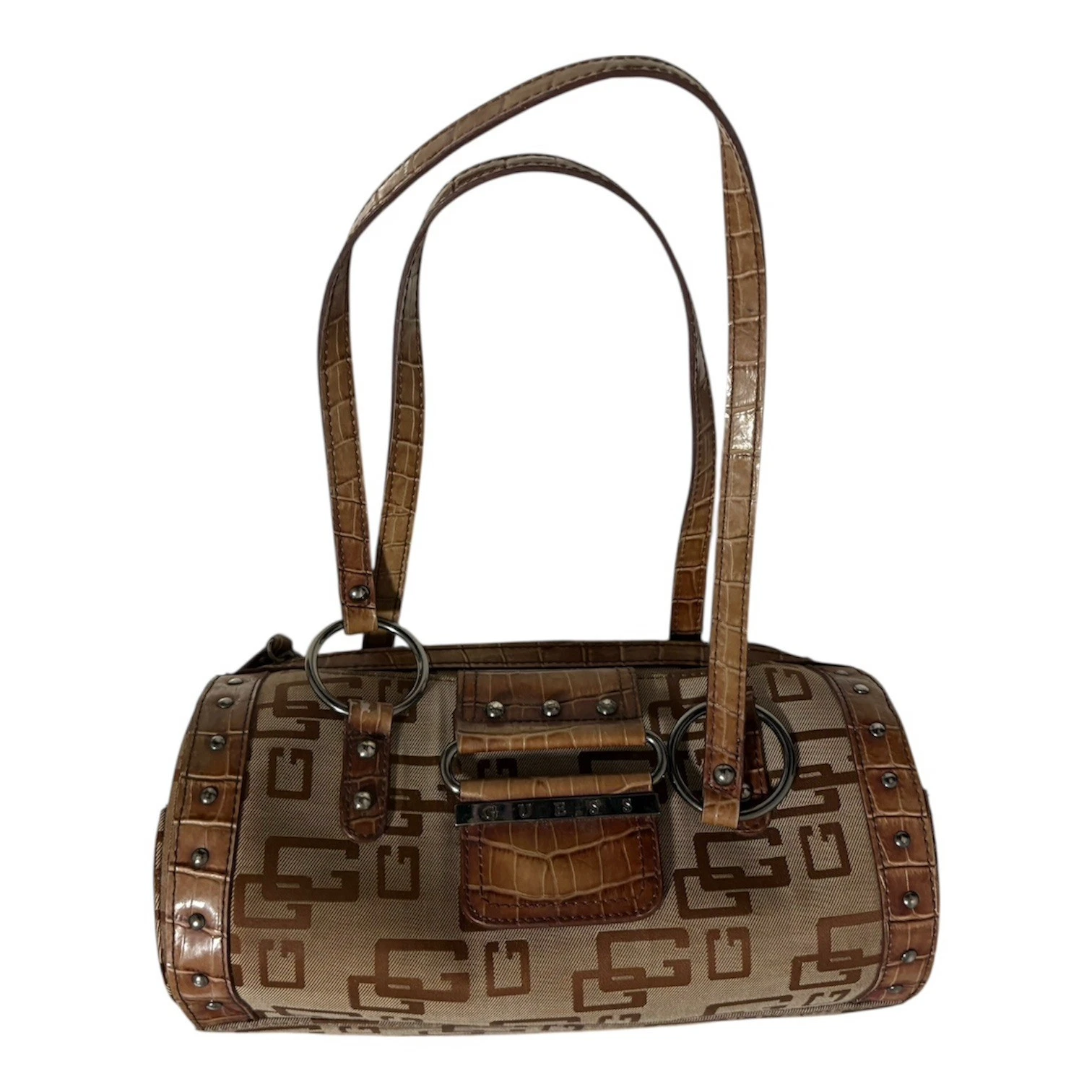 Guess Vintage Y2K Big G Logo Brown Monogram Shoulder Bag - photo 5