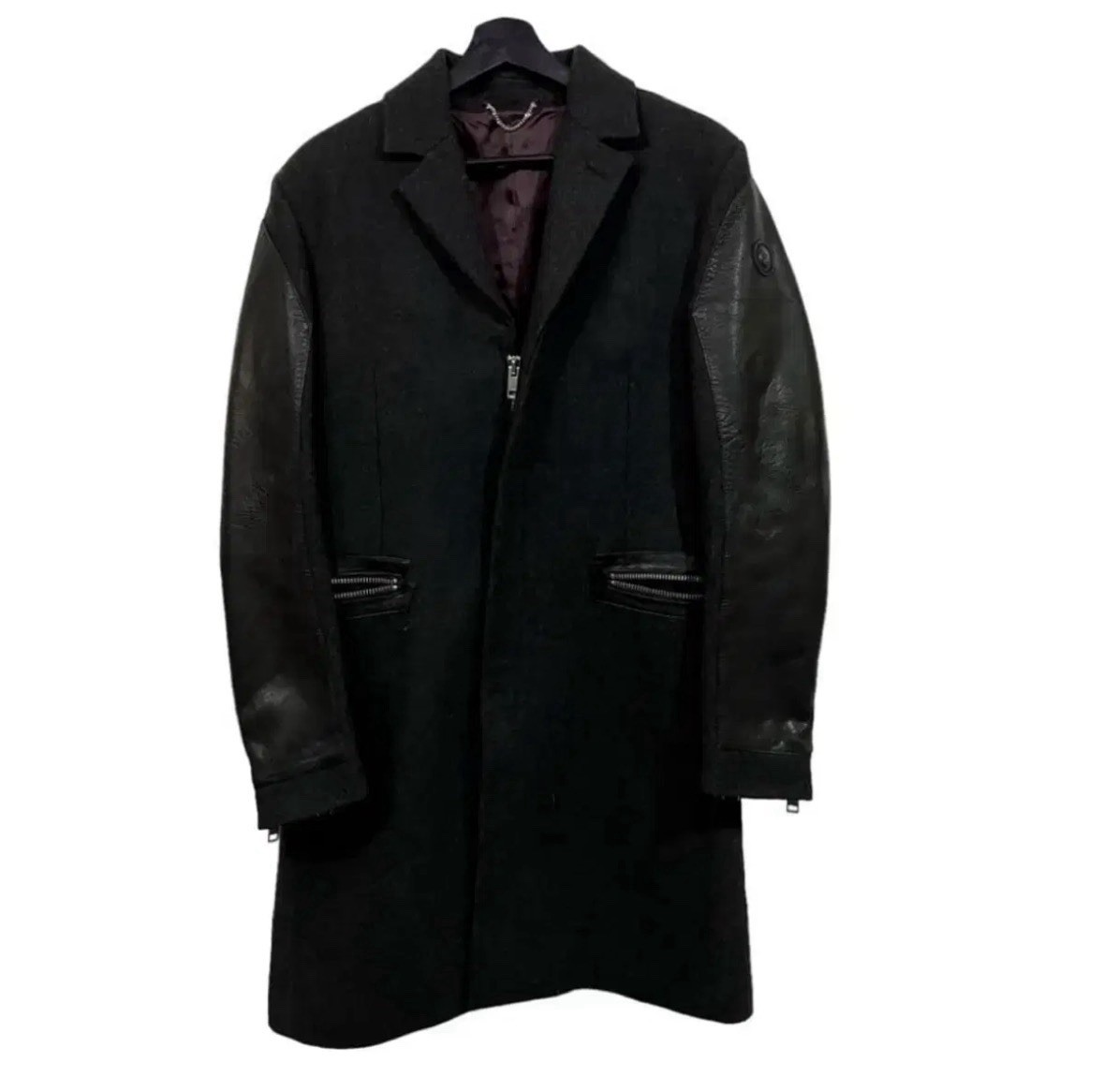 DIESEL Vintage Unisex Overcoat Blazer-Style Black Wool & Leather - photo 3
