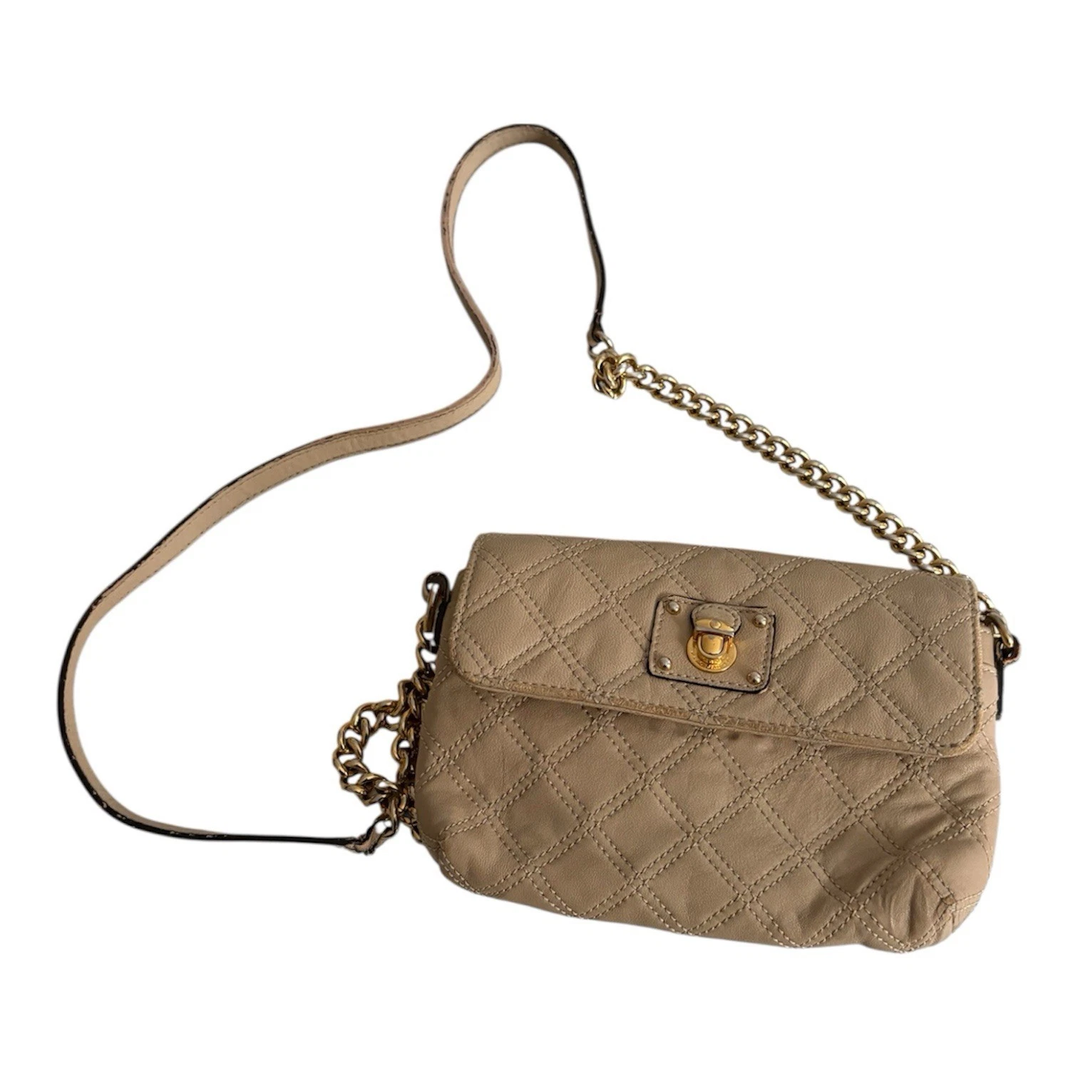 Marc Jacobs Beige Leather Diamond Quilted Shoulder Bag