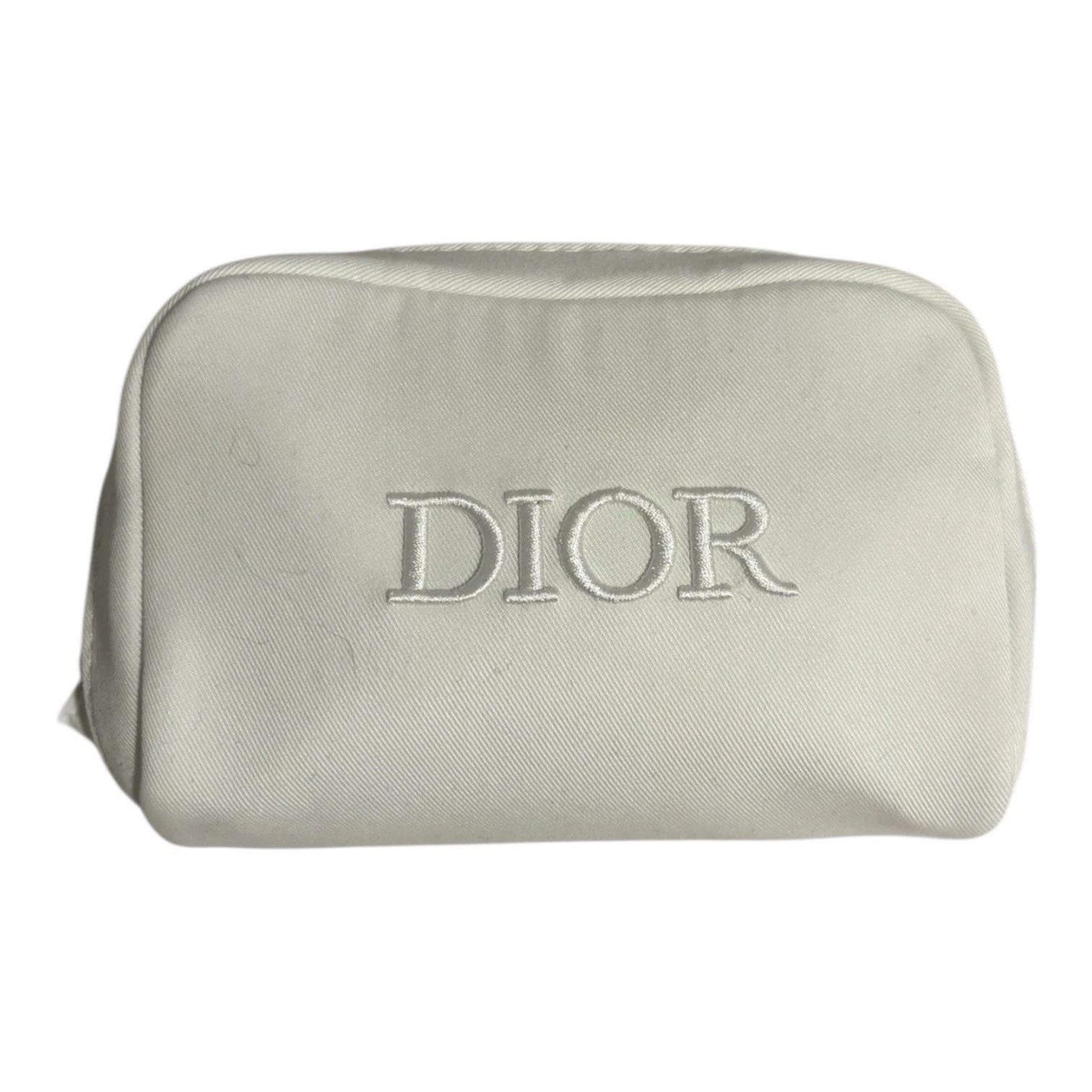 Dior Trousse Pouch White Embroidered Silver Zipper New In Box