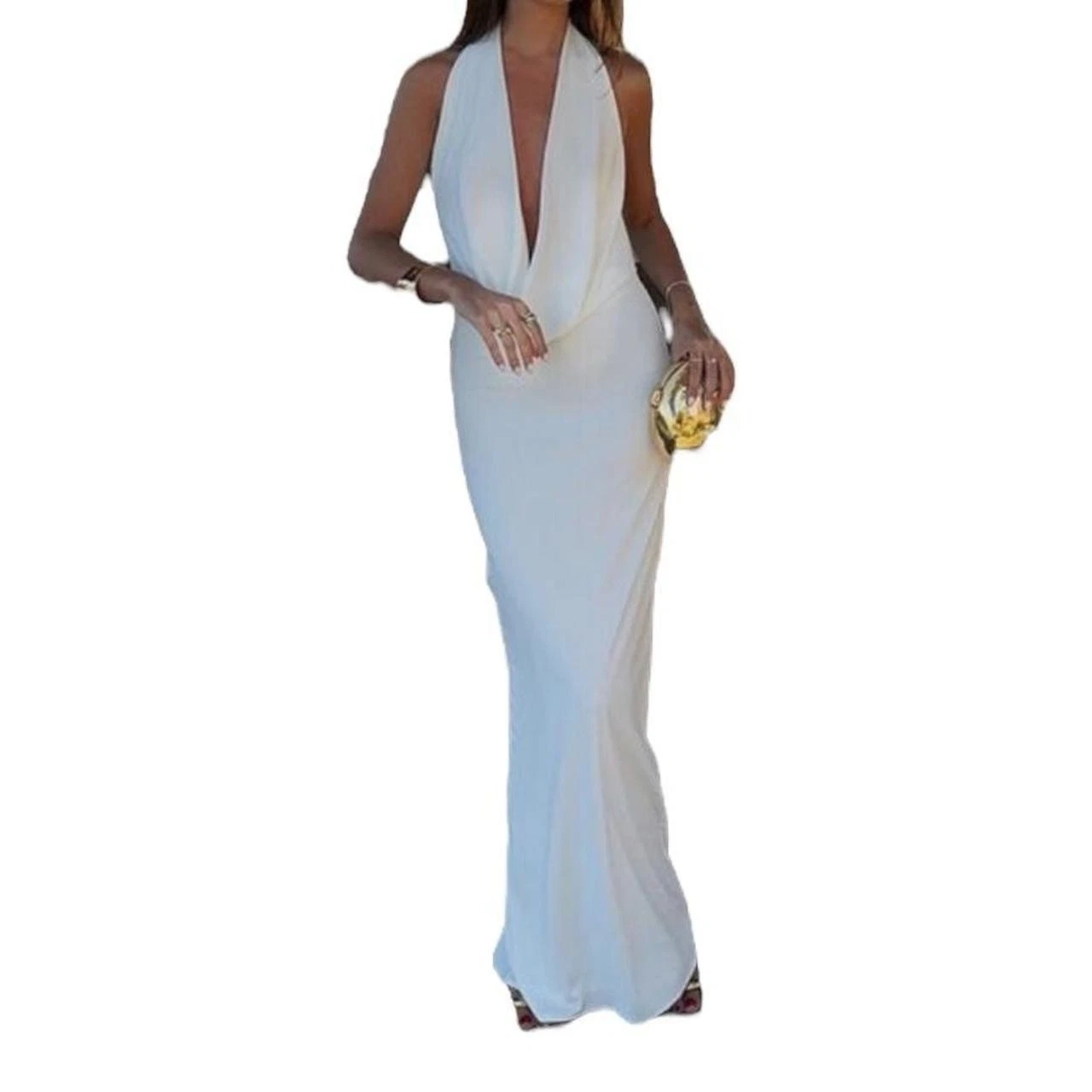 Zara Draped Halter Neck White Bridal Dress - Size S/M - photo 2