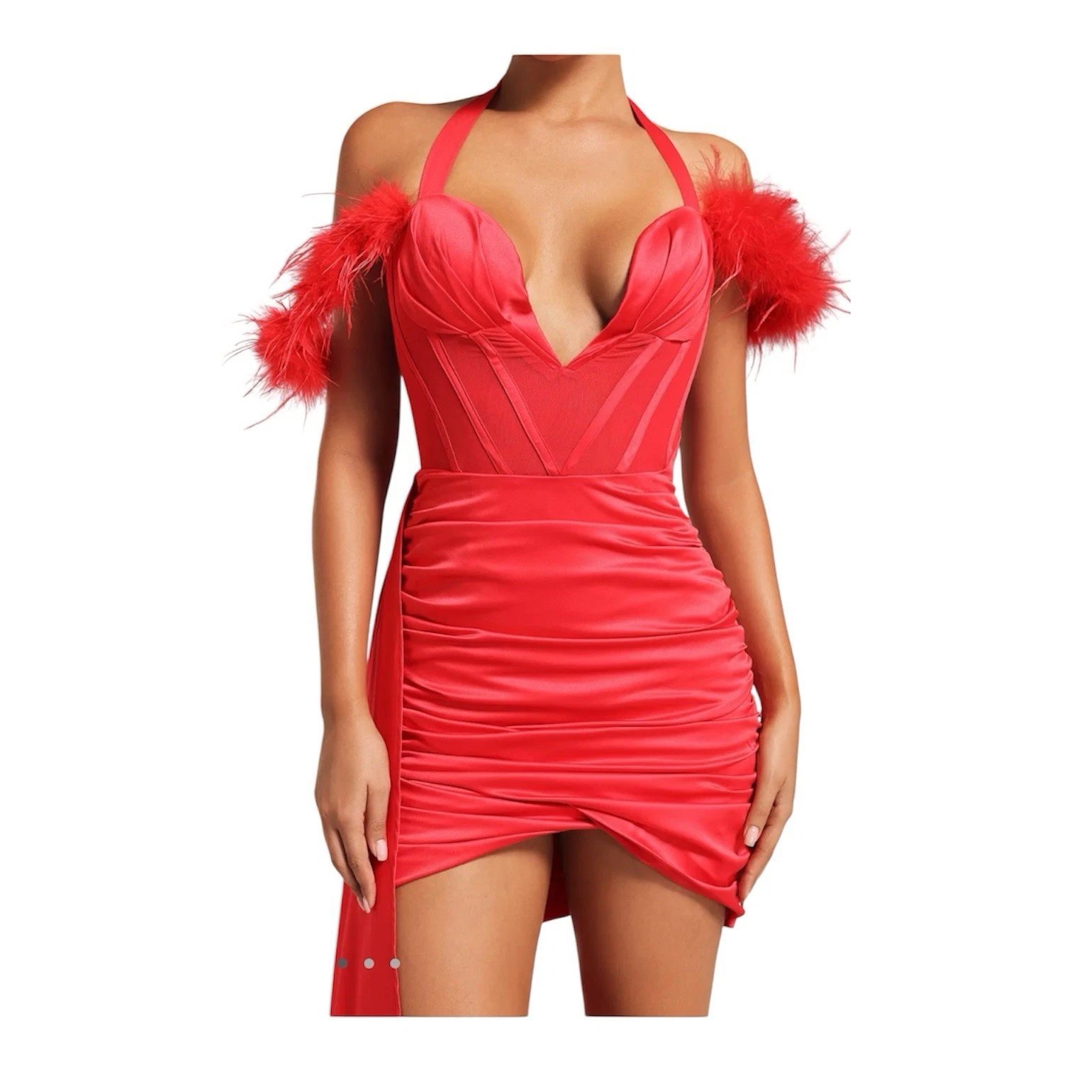 Bella Barnett Lala Halterneck Feather Satin Mini Dress - Red Siz - photo 3