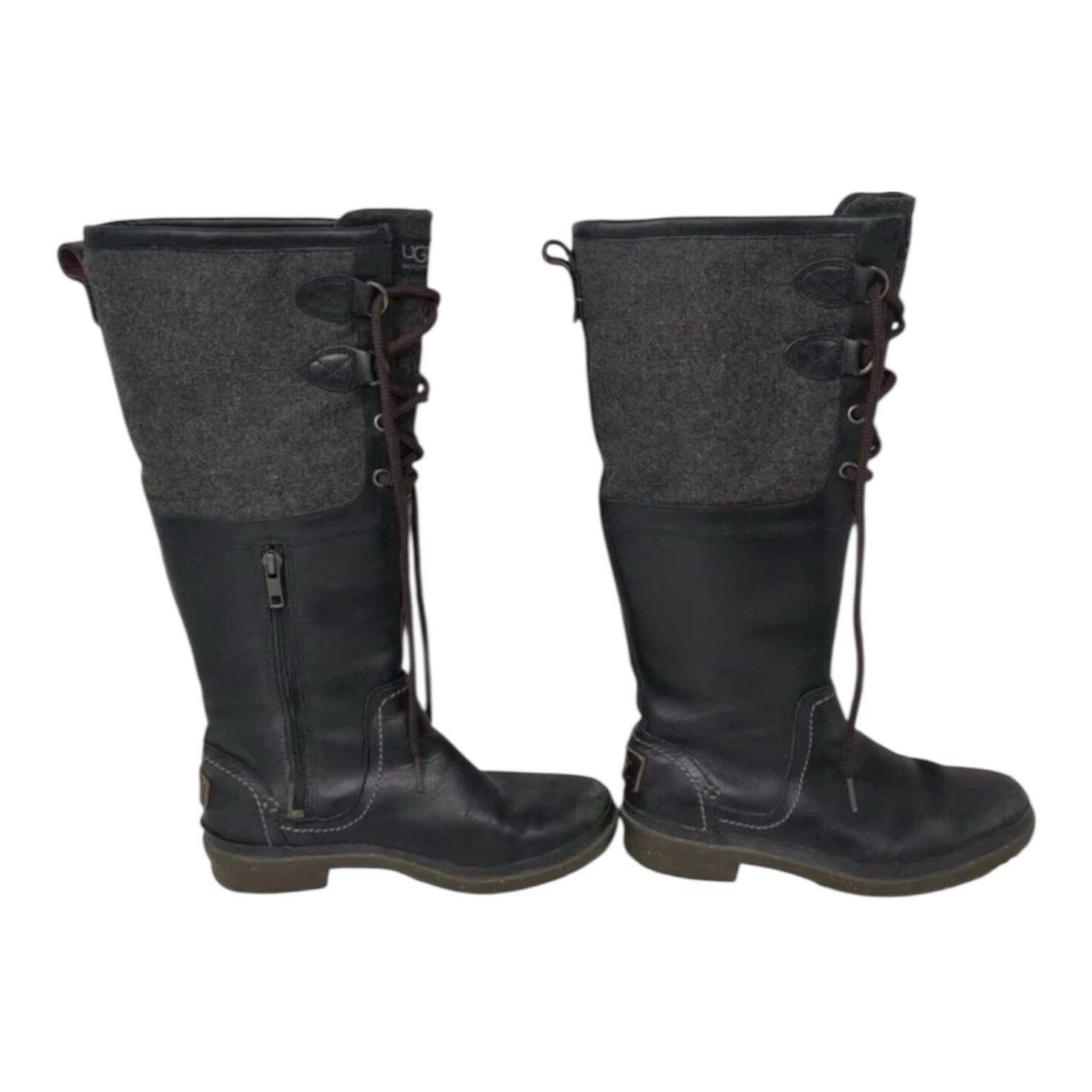 UGG Black Leather Tall Elsa Boots Lace Zip Casual Dress 1005578 - photo 2