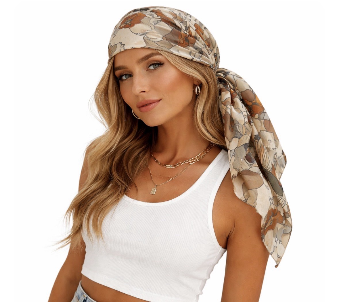 Picasso Abstract Art Print Scarf Headscarf Beige Brown Resort St