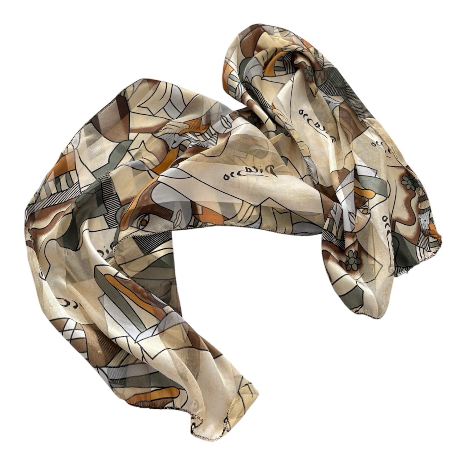 Picasso Abstract Art Print Scarf Headscarf Beige Brown Resort St - photo 2