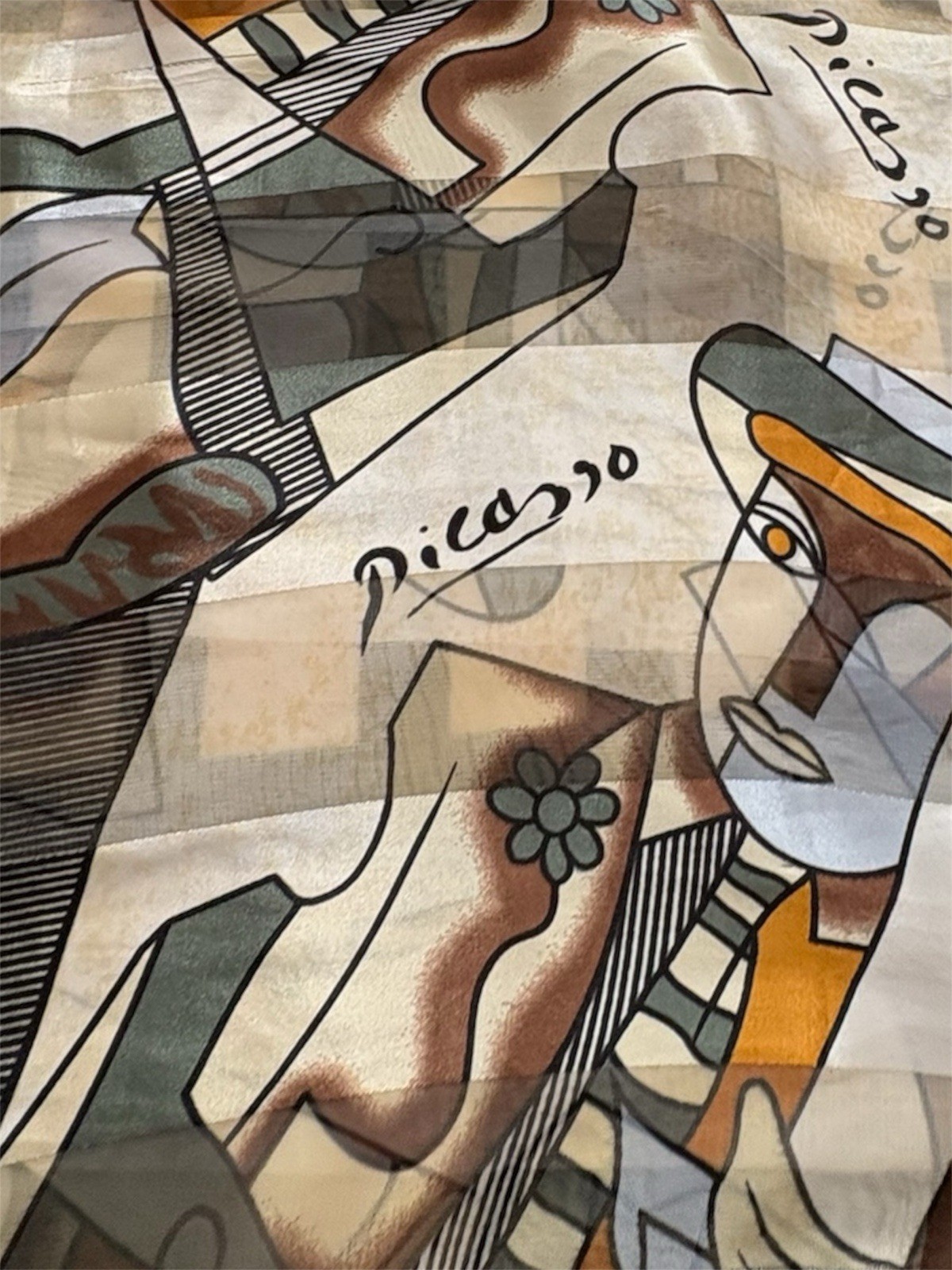 Picasso Abstract Art Print Scarf Headscarf Beige Brown Resort St - photo 4