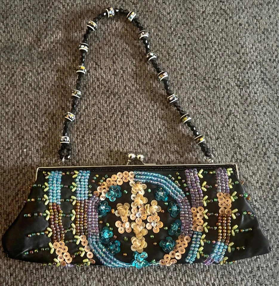 Black Beaded Sequin Clutch Bag
