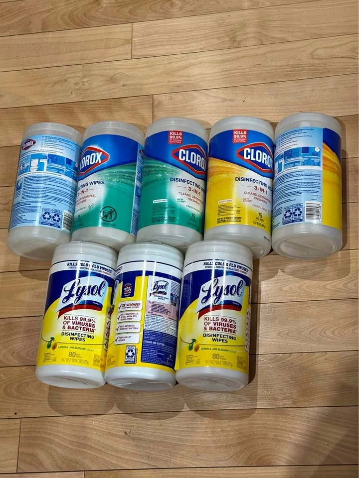 Lysol and Clorox wipes $4.50 each