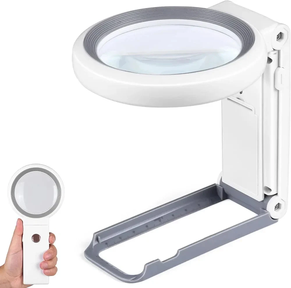 Magnifying Glass with Light and Stand, Foldable Handheld Magnify