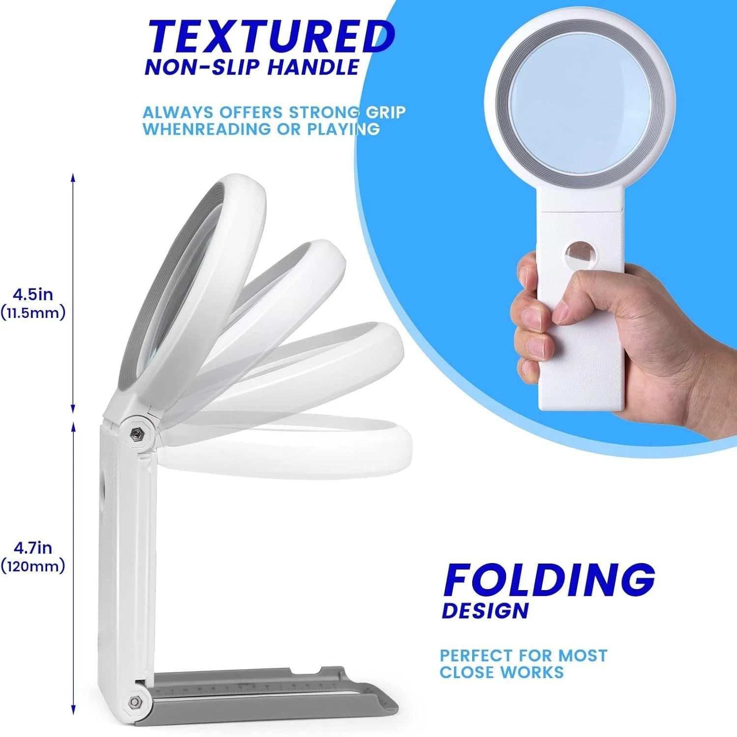 Magnifying Glass with Light and Stand, Foldable Handheld Magnify - photo 2