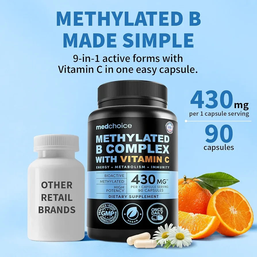 9-in-1 Methylated B Complex with Vitamin C, B12 & L-5-MTHF - Veg