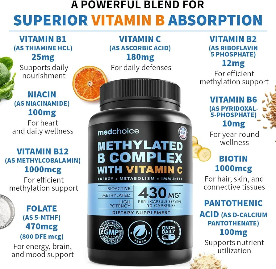 9-in-1 Methylated B Complex with Vitamin C, B12 & L-5-MTHF - Veg - photo 2