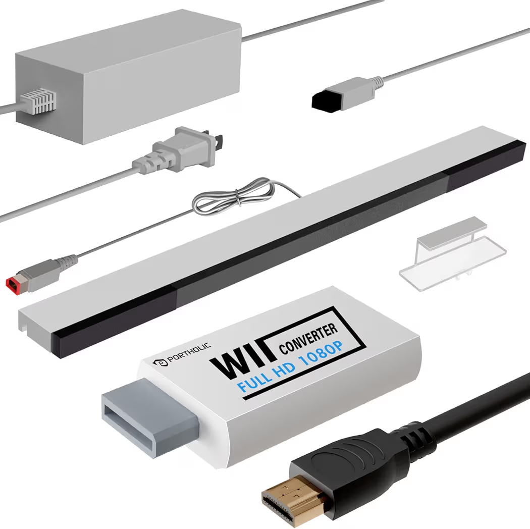 PORTHOLIC 4-in-1 Wii Cables: AC Adapter + HDMI