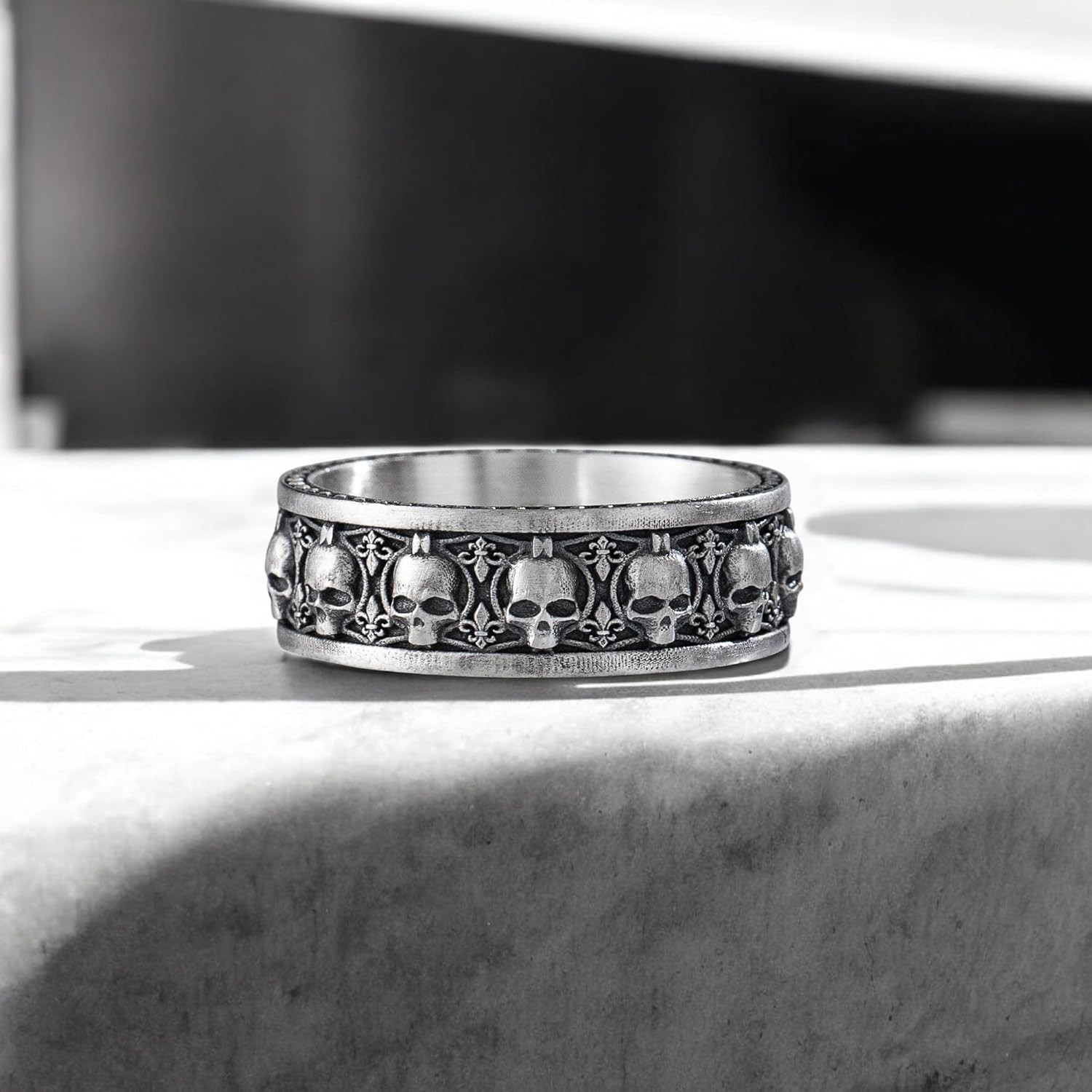 925 Sterling Silver Vintage Skull Oxidized Ring - photo 2