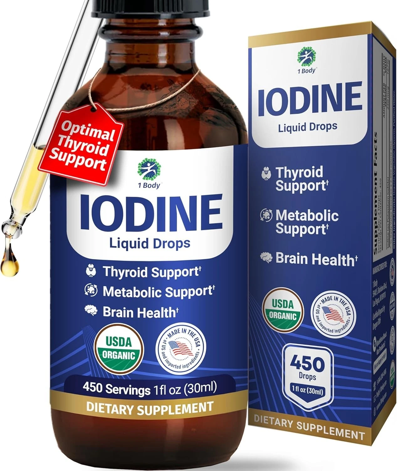 1 Body Iodine Liquid Drops - Potassium Iodide Drops - Organic Io