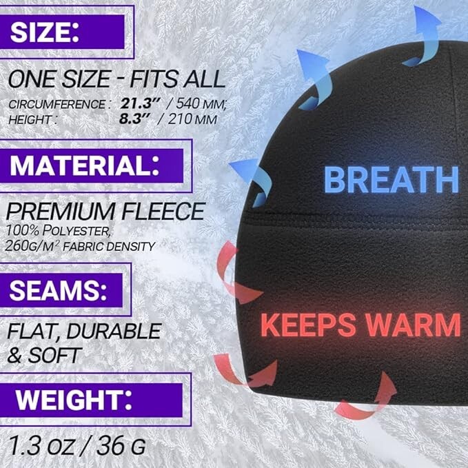 Black Tactical Fleece Beanie Warm Winter Hat Unisex - photo 5