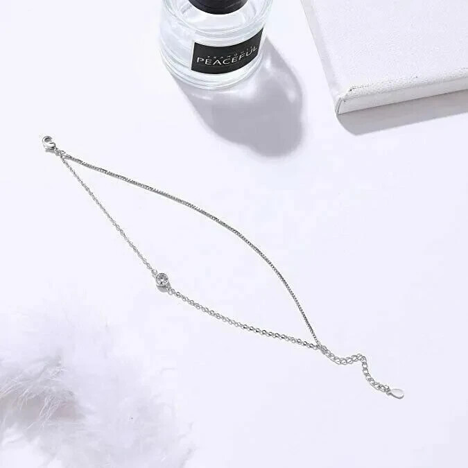 925 Sterling Silver Bracelet Double Chain White Gold Plate Cubic - photo 2