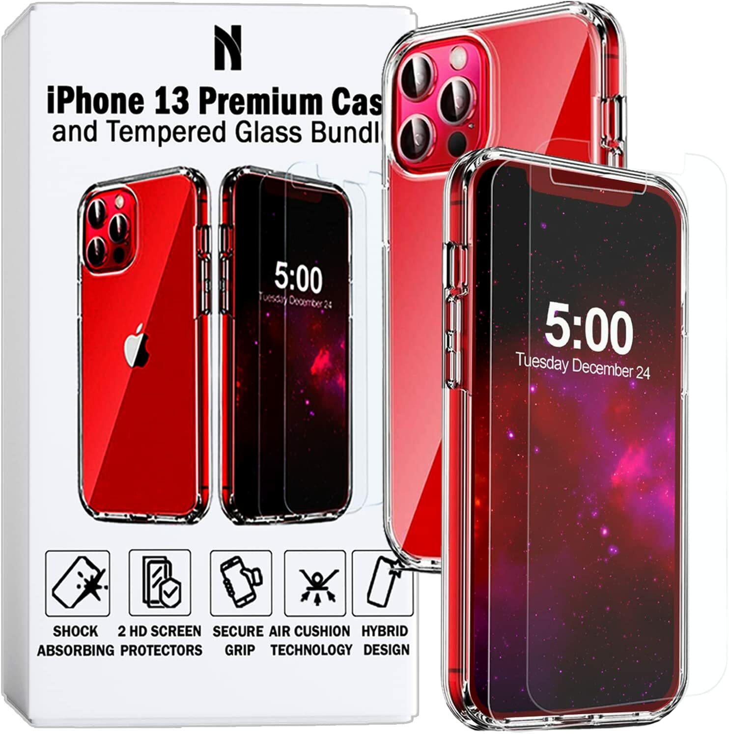 iPhone 13 Pro Clear Case & 2 Tempered Glass Screen Protectors