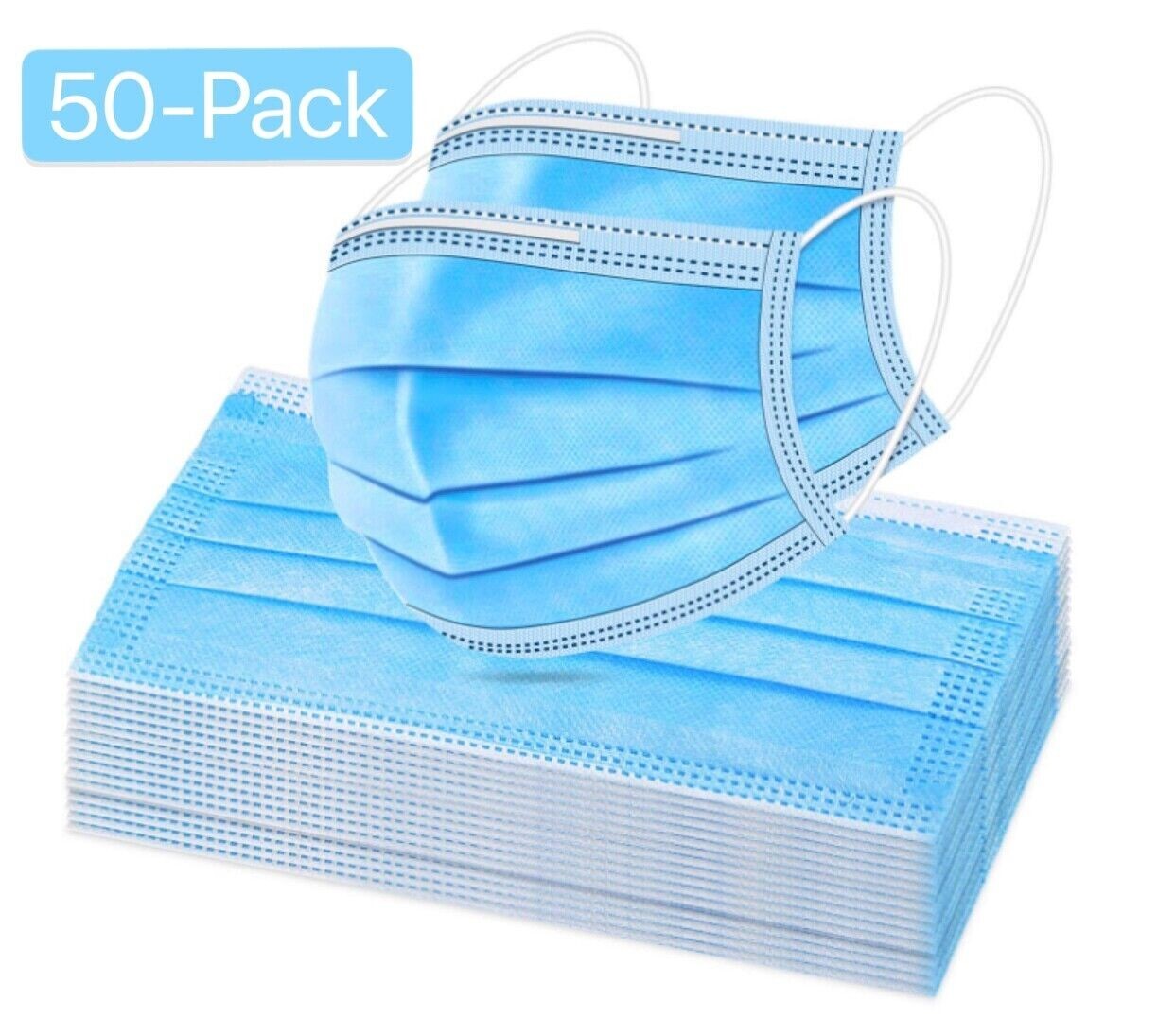 50 PCS Comfort Soft Blue Face Masks