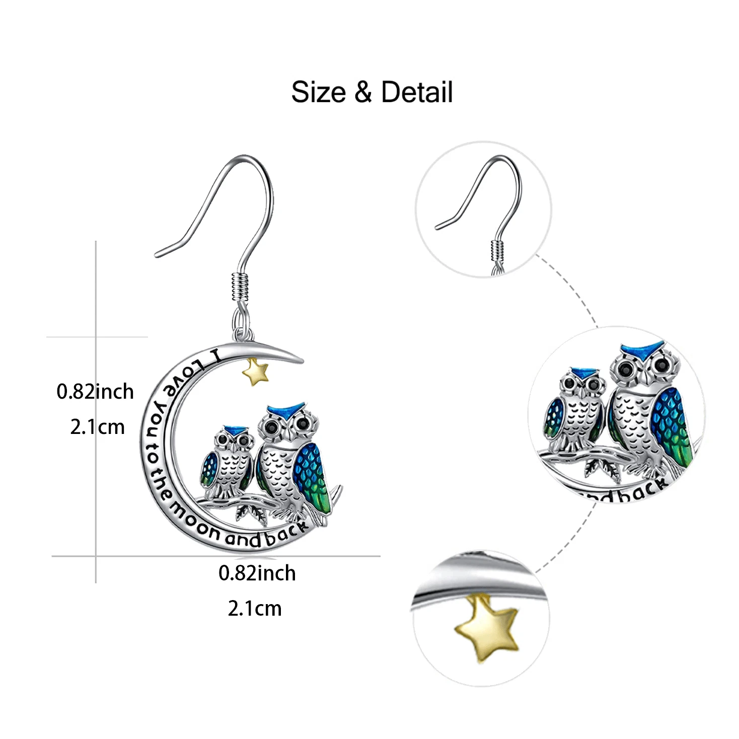 Two Owl Earrings Moon Earrings - photo 3