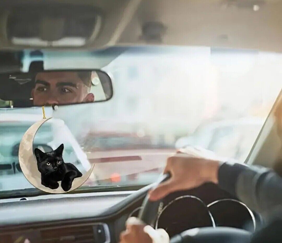 Black Cat Hanging Moon Ornament Decor