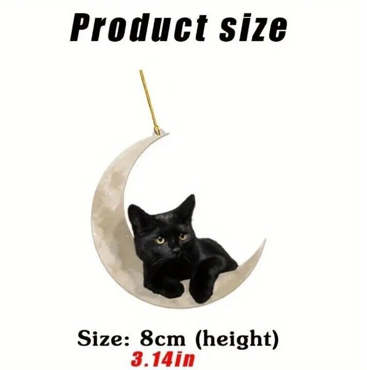 Black Cat Hanging Moon Ornament Decor - photo 3