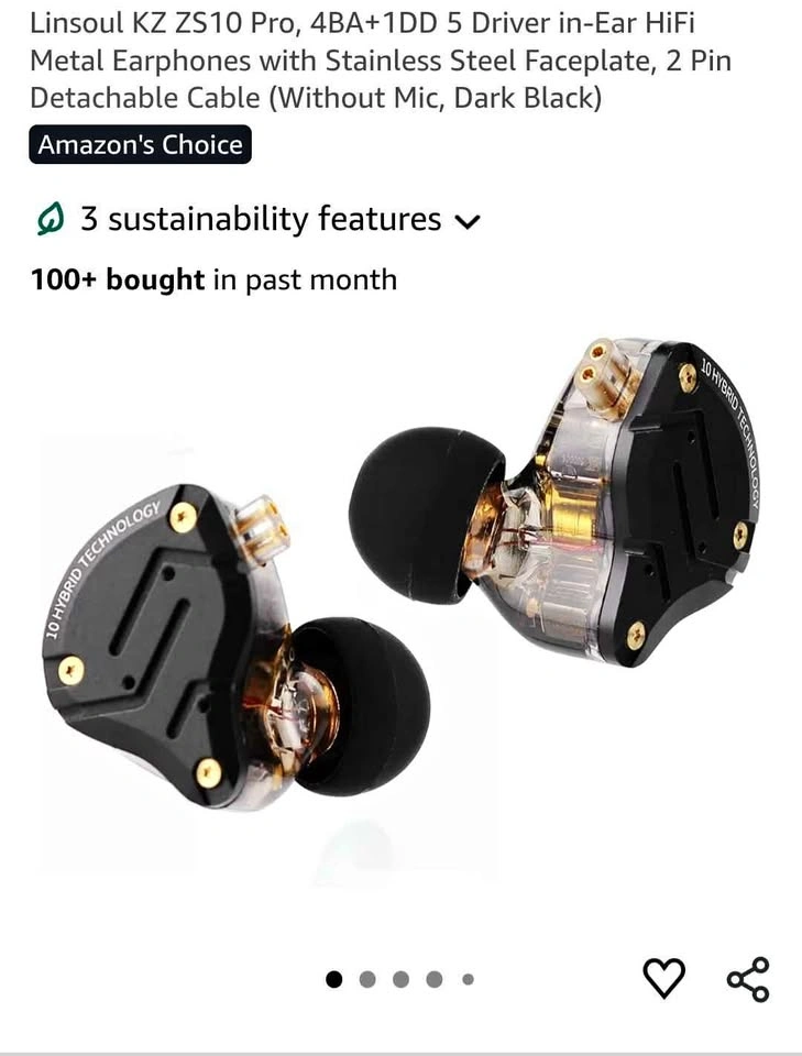 Linsoul KZ ZS10 Pro HiFi Earphones (4BA+1DD, No Mic)