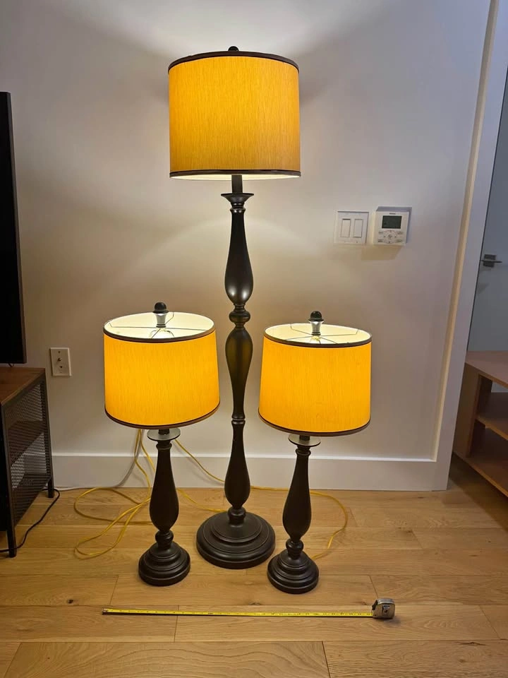 3 Black Wooden Lamps (2 Table, 1 Floor)