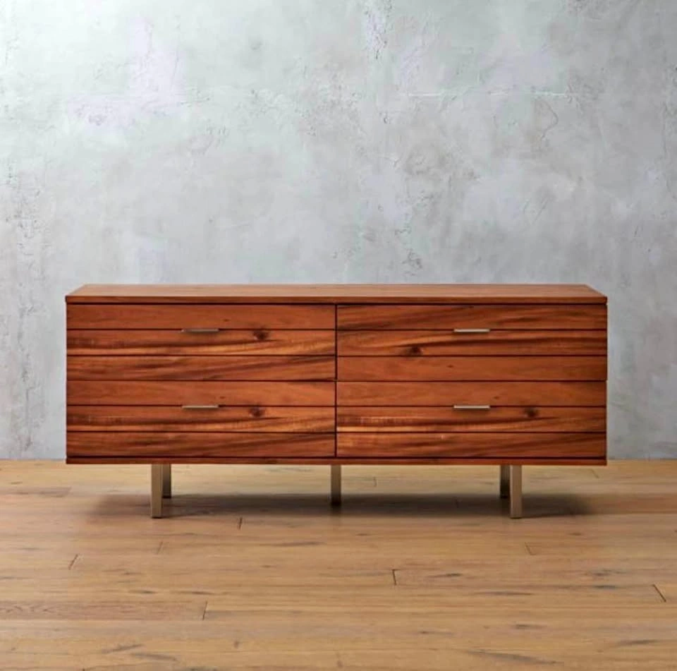 CB2 Linear 4-Drawer Low Wood Dresser - Modern Solid Wood