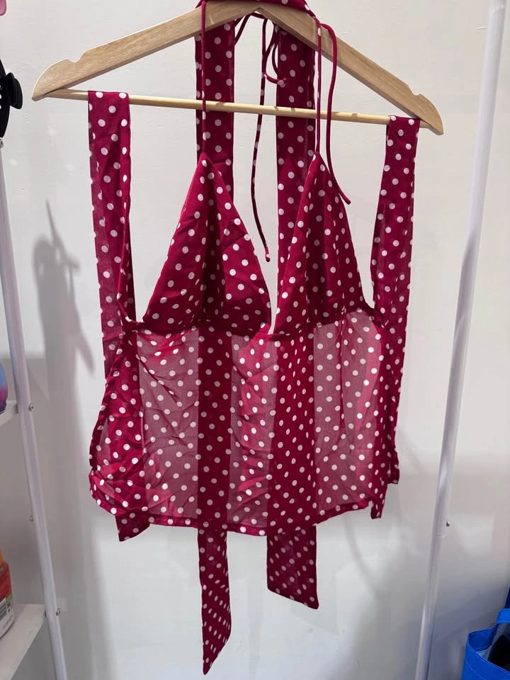 Burgundy Polka Dot Top (Size 6 - M) - photo 2