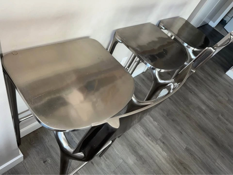 CB2 Oro Polished Silver Bar Stool by Azeeza - Like New - photo 5