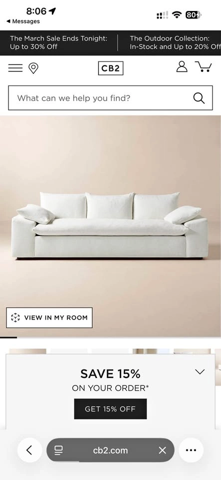 CB2 Algora 100" Sleeper Sofa - White (Like New)