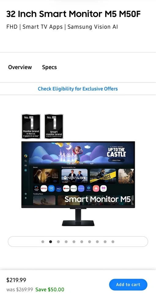Samsung 32 inch Smart Monitor M5 FHD Smart TV