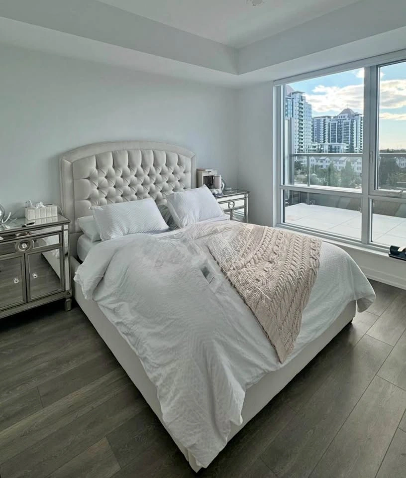 Queen Cream Suede Upholstered Bed Frame w Tufted Headboard