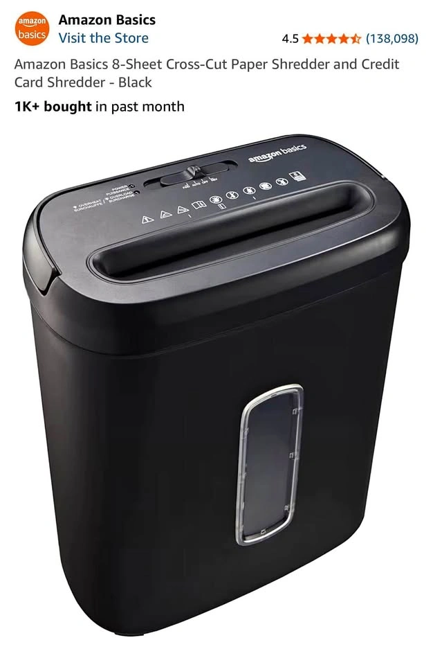 Amazon Basics 8-Sheet Cross-Cut Paper Shredder