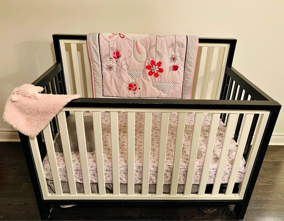 Black and White Baby Crib + Matching Dresser Set