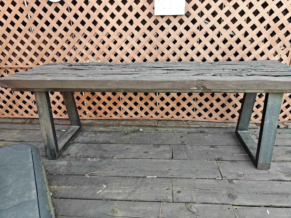 Rustic Reclaimed Wood Bench with Metal Frame