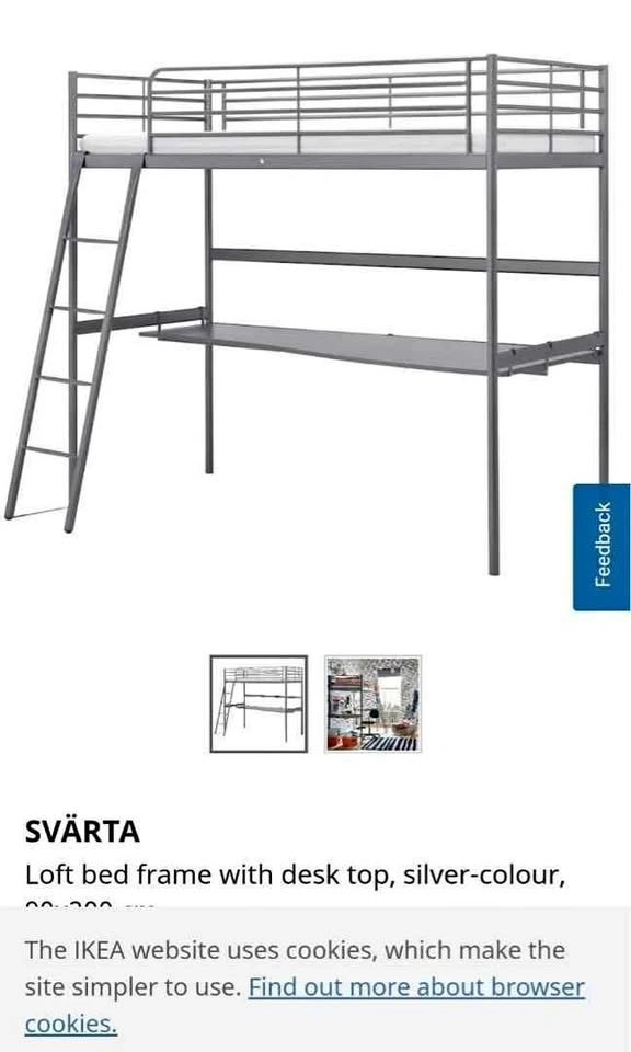 IKEA SVARTA Twin Loft Bed With Desk, Mattress Included - $250 OB