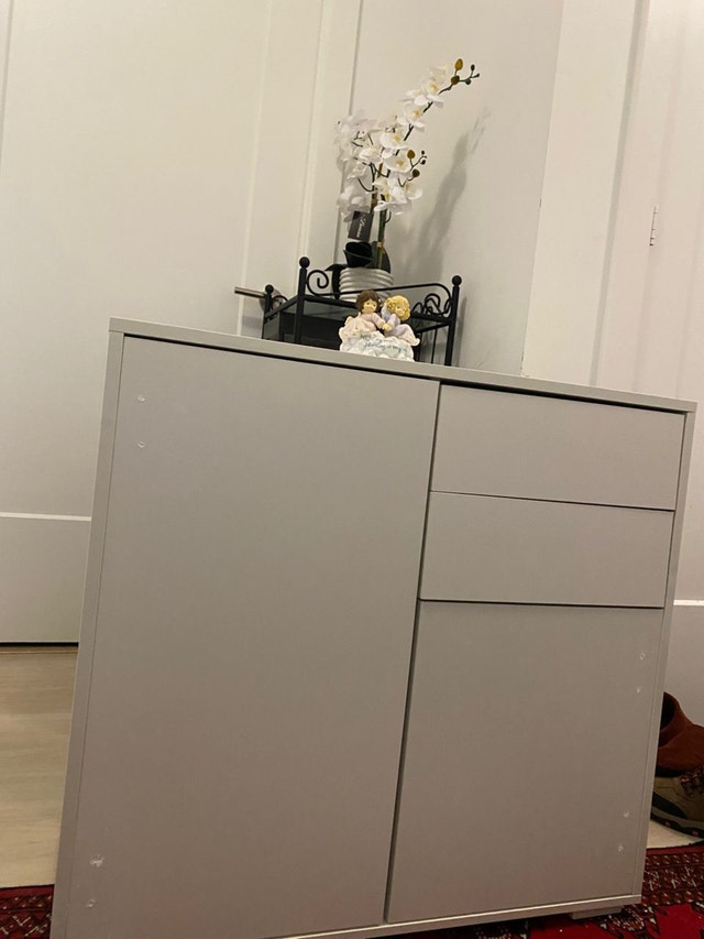 Modern White Storage Cabinet – 2 Drawers & Doors