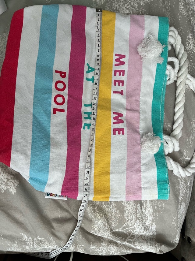 Colourful Striped Beach Tote Bag - "Meet Me At The Pool"