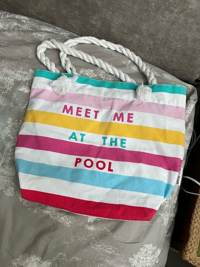 Colourful Striped Beach Tote Bag - "Meet Me At The Pool" - photo 2