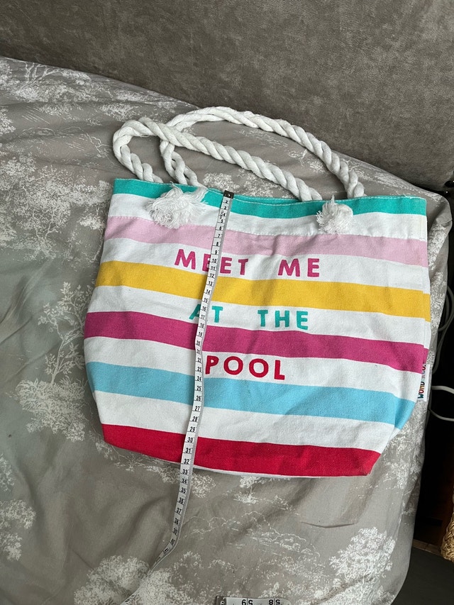 Colourful Striped Beach Tote Bag - "Meet Me At The Pool" - photo 3