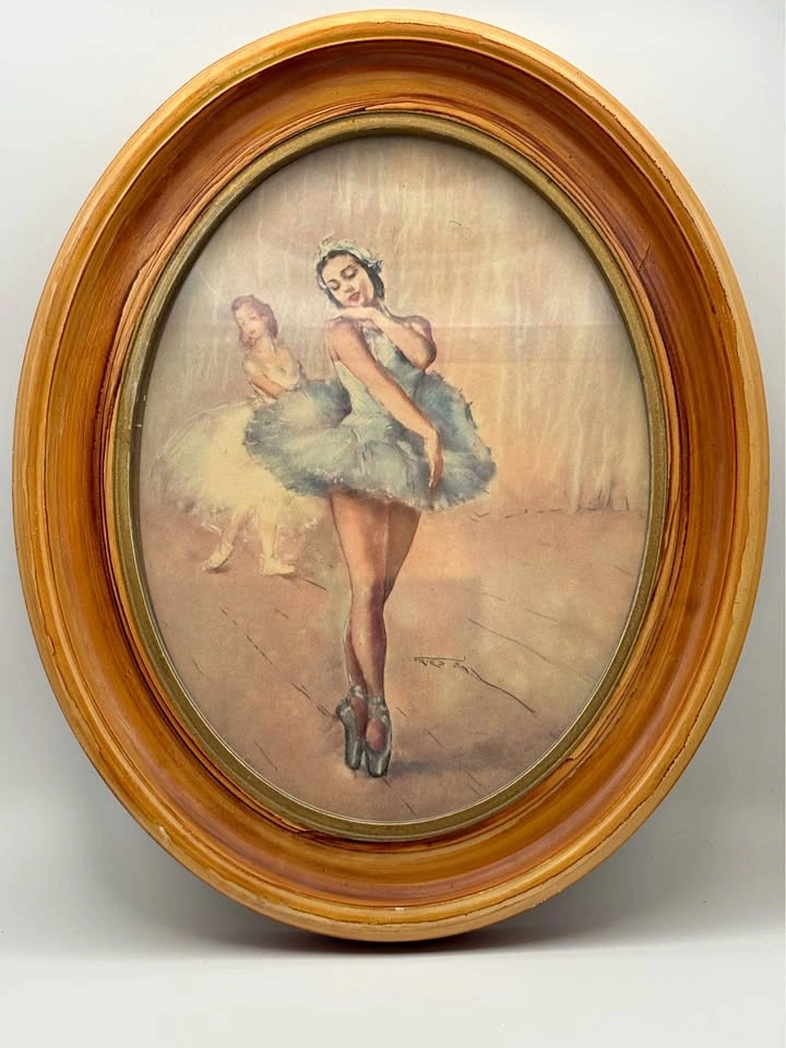 Vintage Pál Fried Ballerina Oval Framed Wall Art Print
