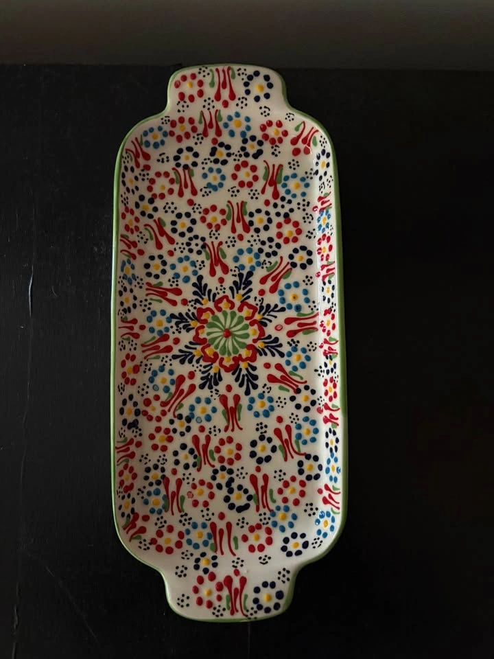 Hand Painted Turkish Ceramic Serving Tray – Folk Art Platter - photo 2