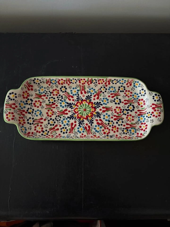 Hand Painted Turkish Ceramic Serving Tray – Folk Art Platter - photo 3