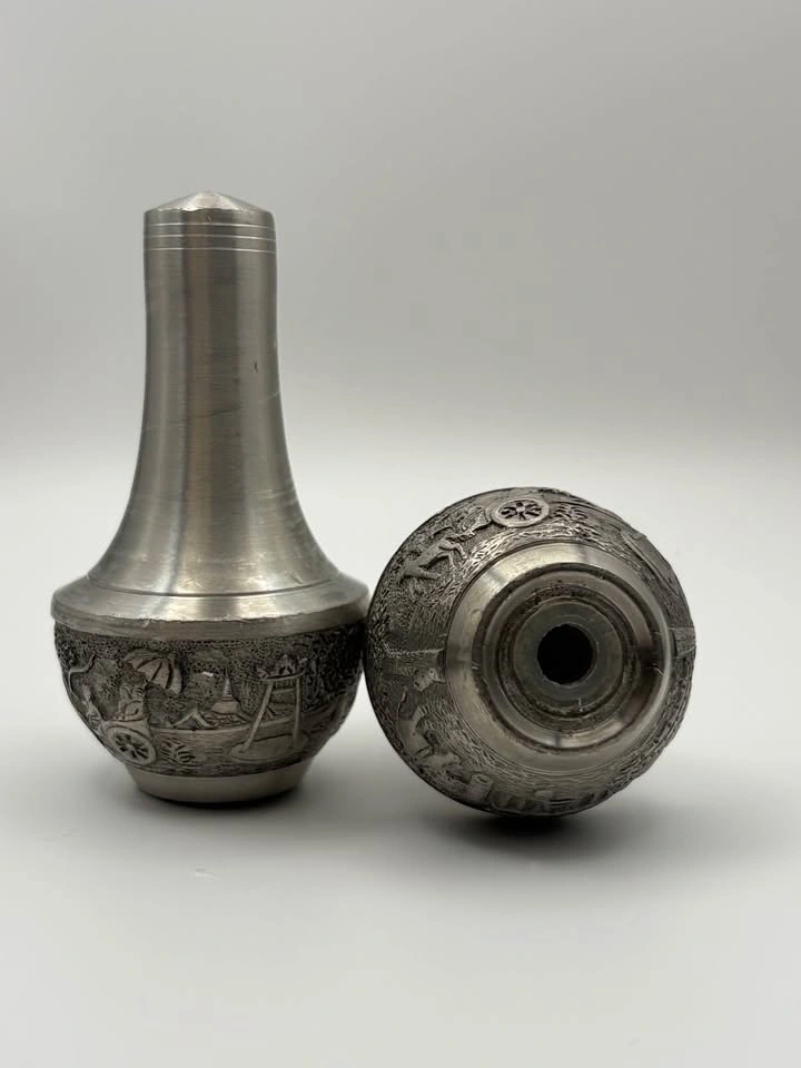 Vintage Metal Salt & Pepper Shaker Set – Embossed Scenic Design - photo 3