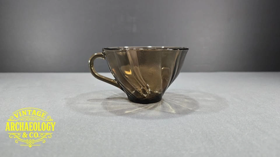 VINTAGE SMOKED GLASS COFFEE CUP, SAUCER, TUMBLER AND BOWL SET - photo 2