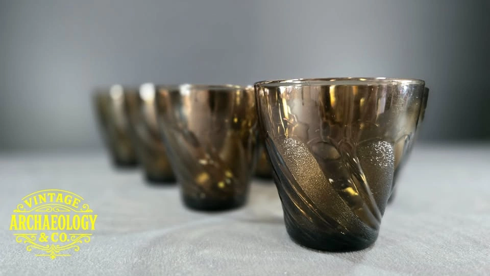 VINTAGE SMOKED GLASS COFFEE CUP, SAUCER, TUMBLER AND BOWL SET - photo 4