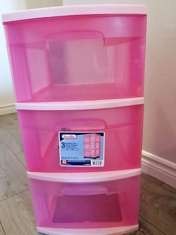 Sterilite pink plastic 3 drawer storage